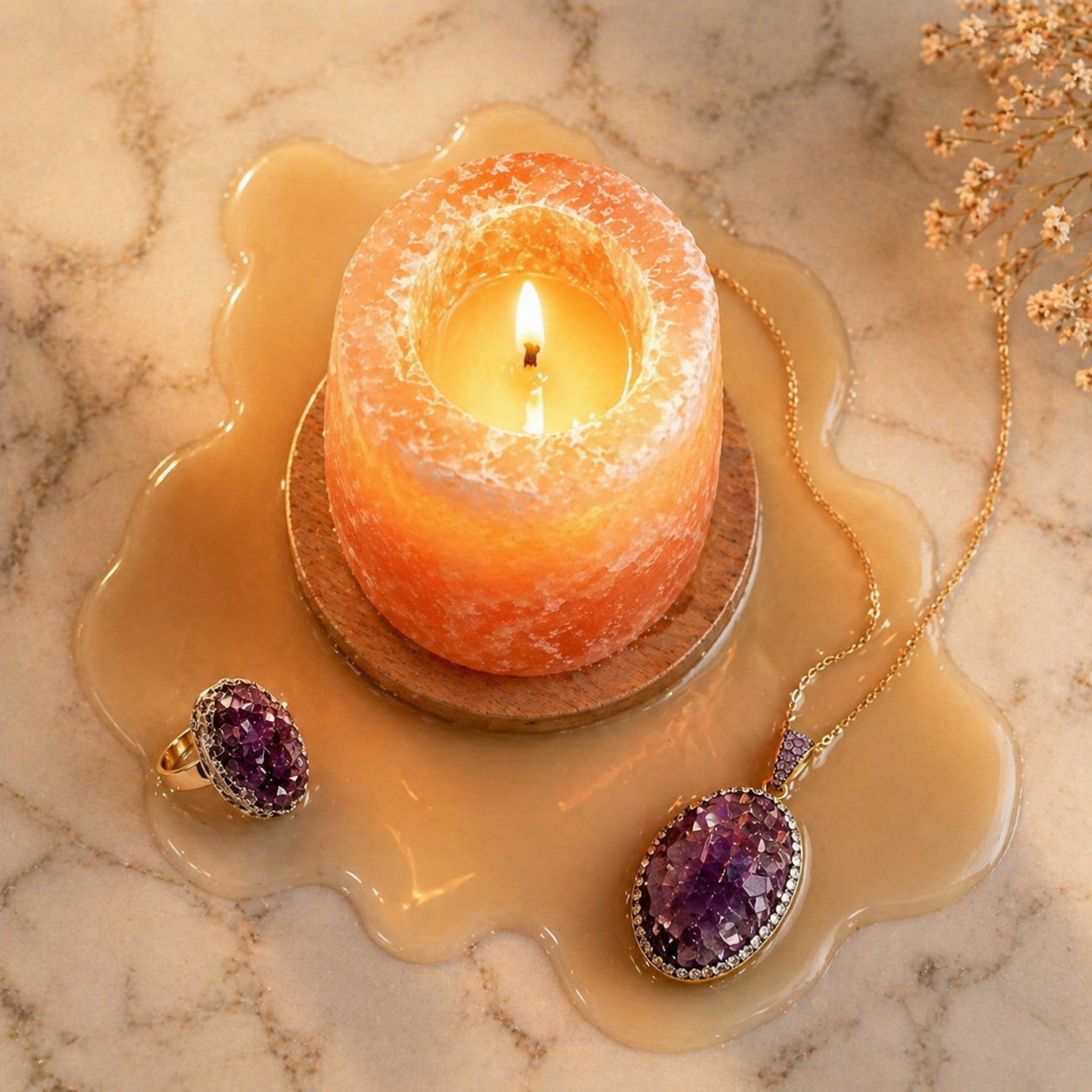 Wildry™ The Hidden Gem | Natural Himalayan Salt Candle with Surprise Crystal Jewelry Reveal