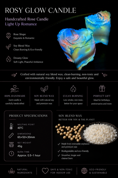 ✨ Luminous Pastel Heart Rose Candle | Skin-Safe Low Temp Wax | Peelable Sensory Massage Gift