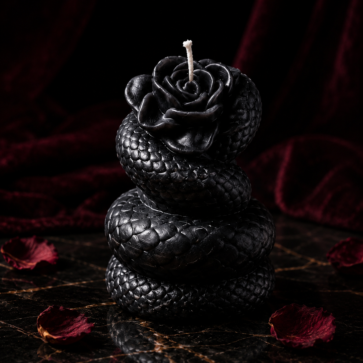 Dark Romance Serpent Rose Candle | 42°C Skin-Safe Massage Wax | Gothic Peelable Spa Gift