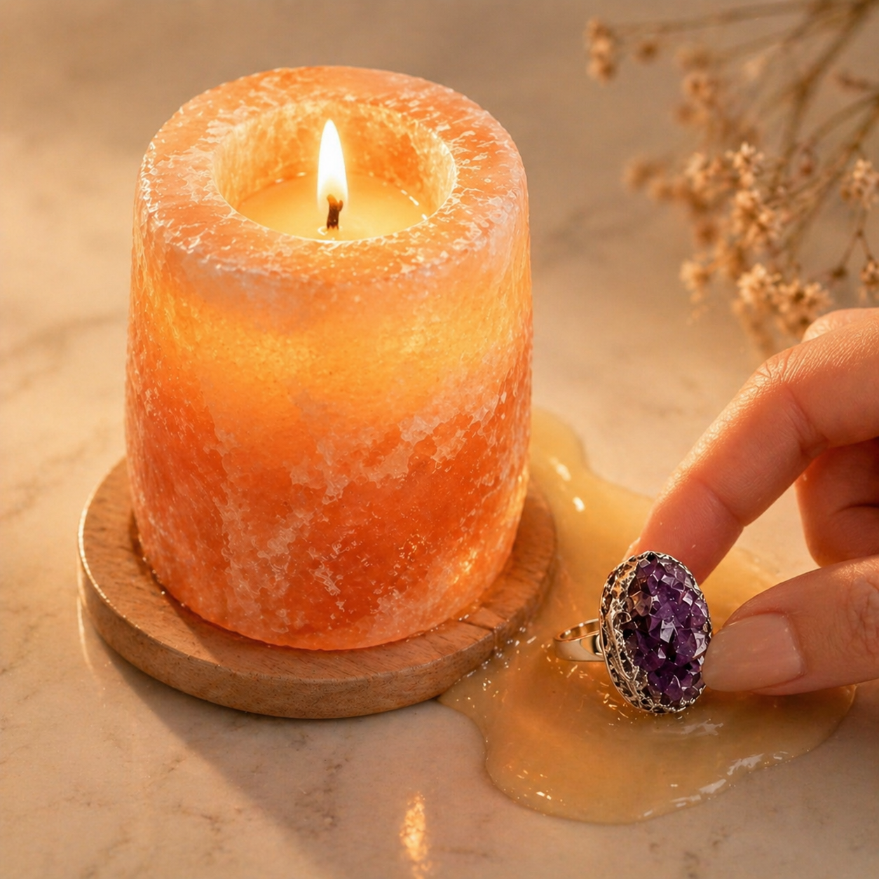 Wildry™ The Hidden Gem | Natural Himalayan Salt Candle with Surprise Crystal Jewelry Reveal