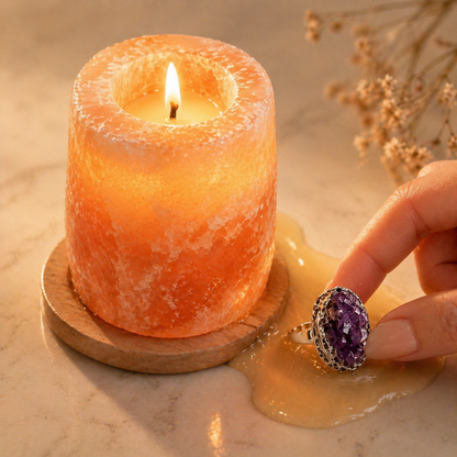 Wildry™ The Hidden Gem | Natural Himalayan Salt Candle with Surprise Crystal Jewelry Reveal