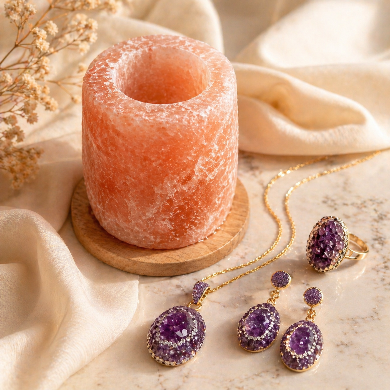 Wildry™ The Hidden Gem | Natural Himalayan Salt Candle with Surprise Crystal Jewelry Reveal