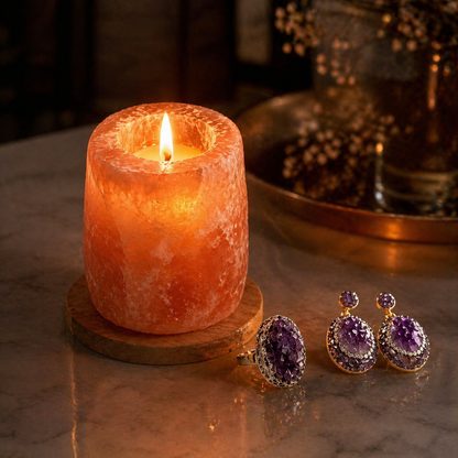 Wildry™ The Hidden Gem | Natural Himalayan Salt Candle with Surprise Crystal Jewelry Reveal