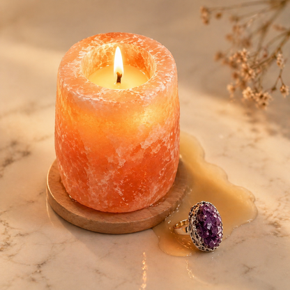 Wildry™ The Hidden Gem | Natural Himalayan Salt Candle with Surprise Crystal Jewelry Reveal