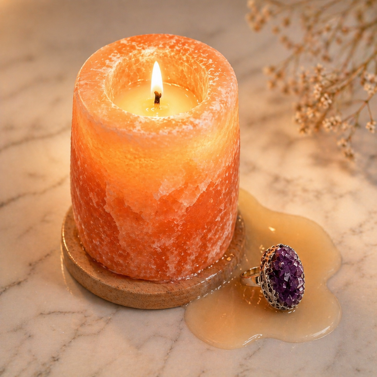 Wildry™ The Hidden Gem | Natural Himalayan Salt Candle with Surprise Crystal Jewelry Reveal