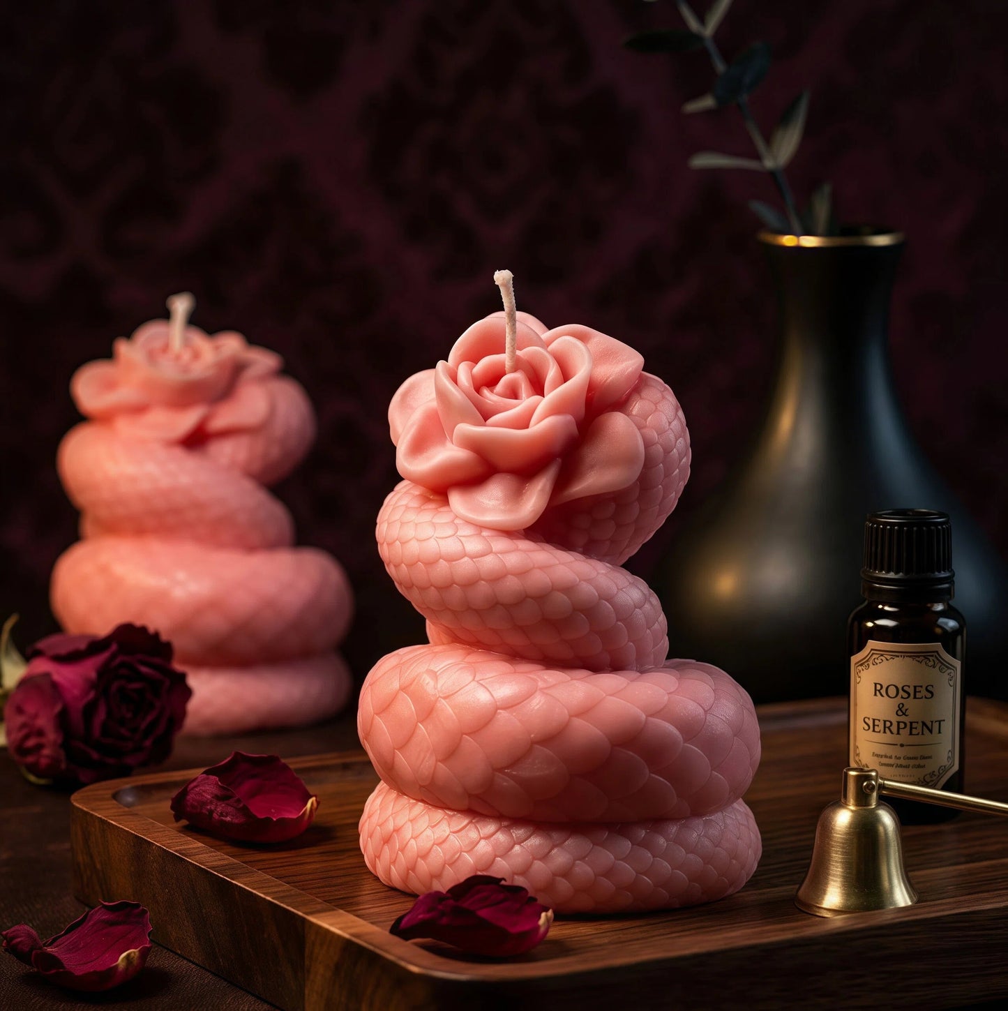 Dark Romance Serpent Rose Candle | 42°C Skin-Safe Massage Wax | Gothic Peelable Spa Gift