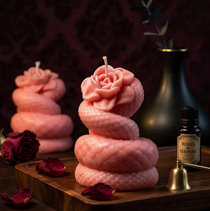 Dark Romance Serpent Rose Candle | 42°C Skin-Safe Massage Wax | Gothic Peelable Spa Gift