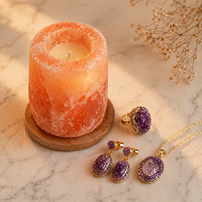 Wildry™ The Hidden Gem | Natural Himalayan Salt Candle with Surprise Crystal Jewelry Reveal